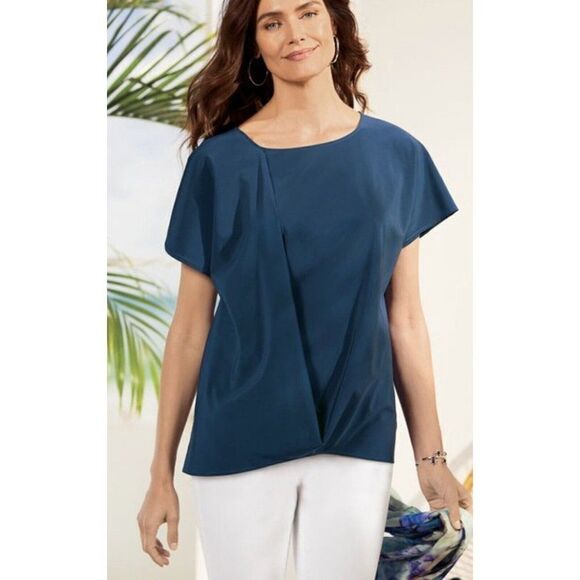 Soft Surroundings Go Lively Travel Tee‎ Drape Tunic Top Womens Large 2DW78 Blue - Picture 1 of 5